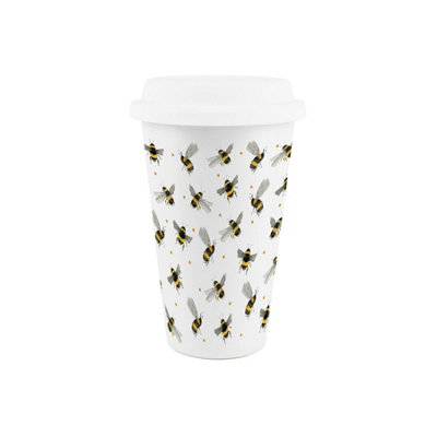 Purely Home Bumblebee Ceramic Travel MugScattered Bees Gifts/presentsSilicone Lid Double-Walled Insulated Drinks Flask Cup from B&Q