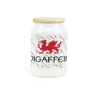 Purely Home Welsh Dragon Ceramic Decaf CanisterDigaffein Wales Themed Kitchen Storage Container & Wooden Lid 600Ml (14.5Cm X 9.5Cm) from B&Q