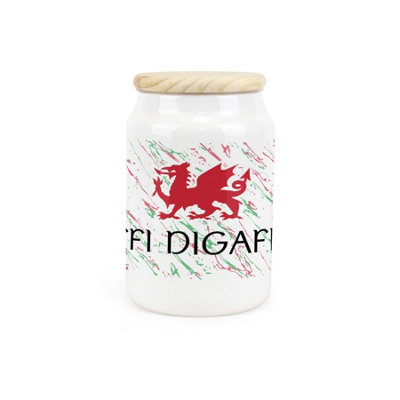 Purely Home Welsh Dragon Ceramic Decaf Coffee CanisterCoffi Digaffein Wales Themed Kitchen Storage Container & Wooden Lid 600Ml from B&Q