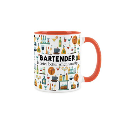 Purely Home Bartender MugHumorous Hospitality & Bar Staff Novelty Job GiftsTea/coffee Hot Drinks Orange Ceramic Cup Present from B&Q