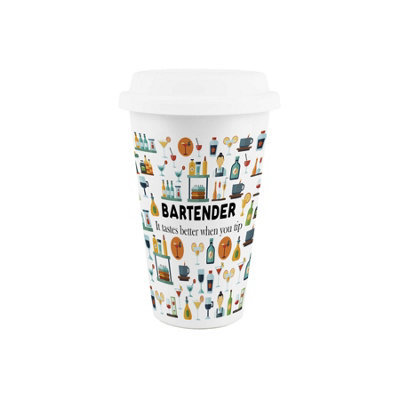 Purely Home Bartender Ceramic Travel MugHumorous Hospitality & Bar Staff Gifts/presentsDouble-Walled Insulated Drinks Flask Cup from B&Q