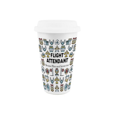 Purely Home Flight Attendant Ceramic Travel MugNovelty Cabin Crew Gifts/presentsDouble-Walled Insulated Drinks Flask Cup from B&Q