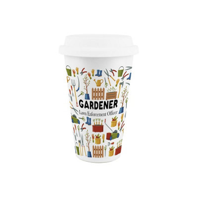 Purely Home Gardener Ceramic Travel MugNovelty Landscaping Gifts/presentsDouble-Walled Insulated Drinks Flask Cup from B&Q