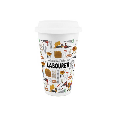 Purely Home Labourer Ceramic Travel MugNovelty Tradesman & Workers Gifts/presentsDouble-Walled Insulated Drinks Flask Cup from B&Q