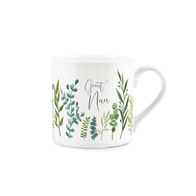 B&Q -  Great Nan Ferns & Greenery MugGarden Themed Gift For Great Grandparents Bone China MugTea/coffee Hot Drinks Cup Present