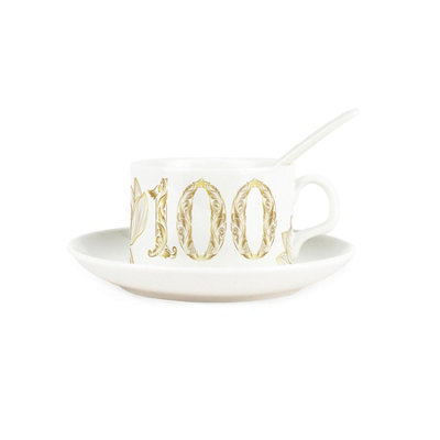 Purely Home Golden Flowers Age 100 Cup & Saucer Set With Spoon100Th Birthday Gifts For HerPorcelain White Mug Coffee/tea Hot Drinks from B&Q