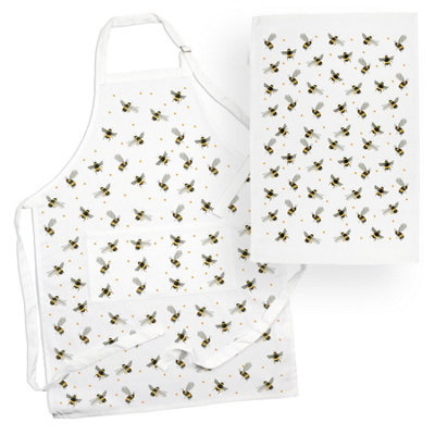 Purely Home Scattered Bees Apron & Tea Towel Kitchen SetBumblebee GiftsCooking And Baking Present Linen Sets from B&Q