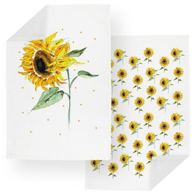 Purely Home Sunflowers Tea Towels SetYellow Floral Summery Autumnal Panama Cotton Kitchen Gift SetPack Of 2 Dish Towels from B&Q