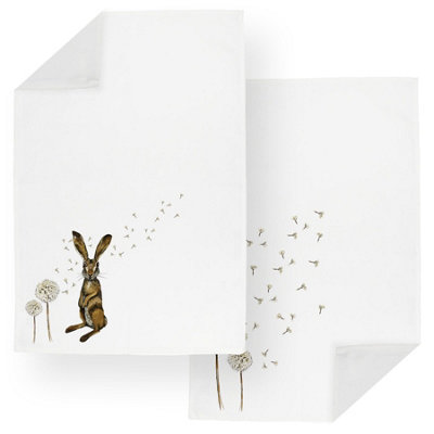Purely Home Hares & Dandelions Tea Towels SetLarge Floral Wildlife Kitchen Gift SetPack Of 2 Panama Cotton Dish Towels/drying Cloths from B&Q
