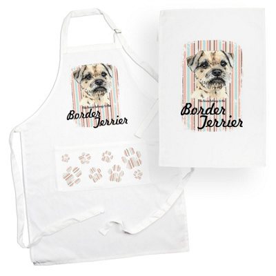 Purely Home Border Terrier Apron & Tea Towel Kitchen SetPortrait Gifts For Dog LoversCooking And Baking Present Linen Sets from B&Q