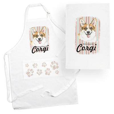 Purely Home Corgi Apron & Tea Towel Kitchen SetPortrait Gifts For Dog LoversCooking And Baking Present Linen Sets from B&Q