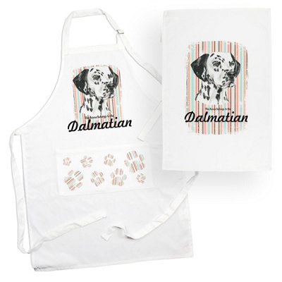 Purely Home Dalmatian Apron & Tea Towel Kitchen SetPortrait Gifts For Dog LoversCooking And Baking Present Linen Sets from B&Q