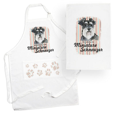 Purely Home Miniature Schnauzer Apron & Tea Towel Kitchen SetPortrait Gifts For Dog LoversCooking And Baking Present Linen Sets from B&Q