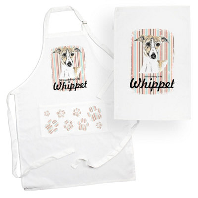 Purely Home Whippet Apron & Tea Towel Kitchen SetPortrait Gifts For Dog LoversCooking And Baking Present Linen Sets from B&Q