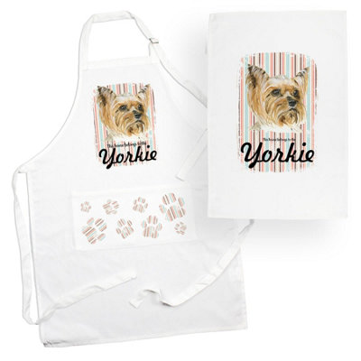 Purely Home Yorkie Apron & Tea Towel Kitchen SetYorkshire Terrier Portrait Gifts For Dog LoversCooking And Baking Present Linen Sets from B&Q