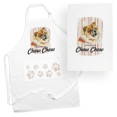 Purely Home Chow Chow Apron & Tea Towel Kitchen SetPortrait Gifts For Dog LoversCooking And Baking Present Linen Sets from B&Q