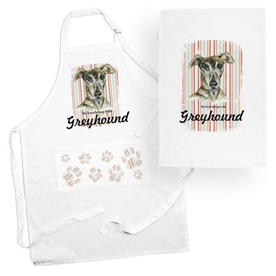 Purely Home Greyhound Apron & Tea Towel Kitchen SetPortrait Gifts For Dog LoversCooking And Baking Present Linen Sets from B&Q
