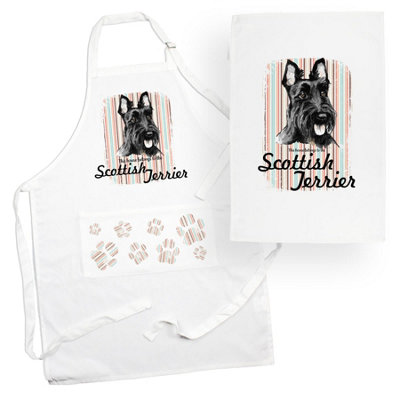 Purely Home Scottish Terrier Apron & Tea Towel Kitchen SetPortrait Gifts For Dog LoversCooking And Baking Present Linen Sets from B&Q