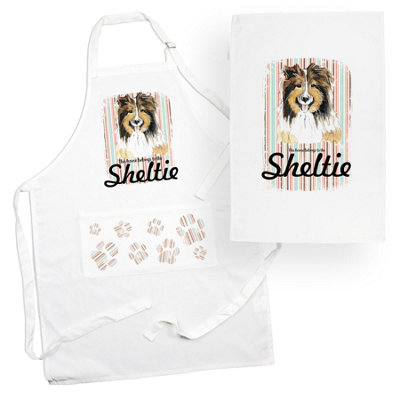 Purely Home Sheltie Apron & Tea Towel Kitchen SetPortrait Gifts For Dog LoversCooking And Baking Present Linen Sets from B&Q