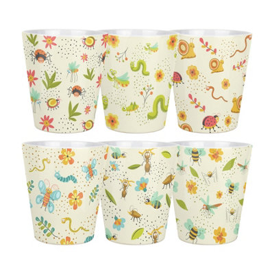 B&Q -  Cartoon Bugs Small Ceramic Childrens Plant PotSet Of 6