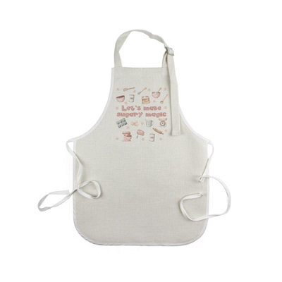 B&Q -  Kids Baking ApronSugary Magic Pink Childrens Kitchen GiftsSmall Linen Apron With Adjustable Neck & Waist Ties