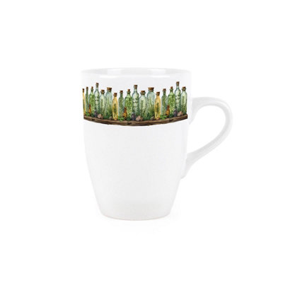 B&Q -  Green Herbs MugMystical Glass Bottles Apothecary GiftTea/coffee Hot Drinks Ceramic Cup Present