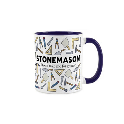 Purely Home Stonemason MugHumorous Masonry Tradesman Novelty GiftsTea/coffee Hot Drinks Navy Blue Ceramic Cup Present from B&Q