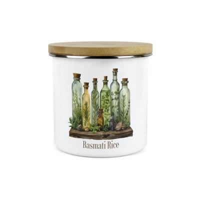B&Q -  Basmati Rice Storage CanisterGreen Herb Oils 1.2L Enamel Food/ingredients Storage ContainerMystical Apothecary Kitchen Gifts