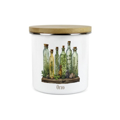 B&Q -  Orzo Storage CanisterGreen Herb Oils 1.2L Enamel Food/ingredients Storage ContainerMystical Apothecary Kitchen Gifts