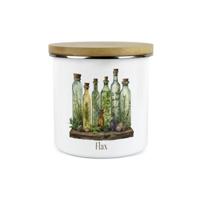 B&Q -  Flax Storage CanisterGreen Herb Oils 1.2L Enamel Food/ingredients Storage ContainerMystical Apothecary Kitchen Gifts