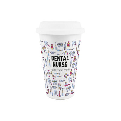 Purely Home Dental Nurse Ceramic Travel MugNovelty Teeth Themed Novelty GiftsReusable Silicone Lid Double-Walled Insulated Drinks Flask from B&Q