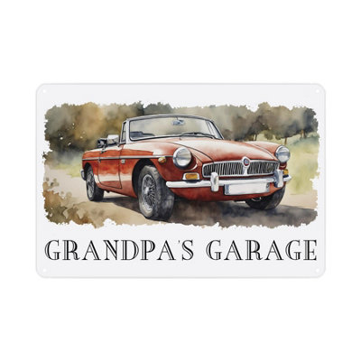 B&Q -  Grandpas Garage SignVintage Cars Themed Metal Plaque Garage/man Cave Gifts For Fathers DayWall Decor 28Cm X 20Cm