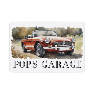 B&Q -  Pops Garage SignVintage Cars Themed Metal Plaque Garage/man Cave Gifts For Fathers DayWall Decor 28Cm X 20Cm