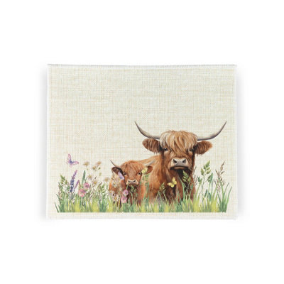 Purely Home Highland Cow & Calf Linen Placemats - Set Of 4 - White - Image 3