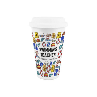 Purely Home Novelty Swimming Teacher Ceramic Travel Mug - Reusable Drinks Cup Gift - White - Image 3