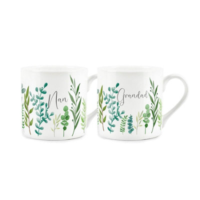 Purely Home Nan & Grandad Mug SetFerns & Greenery Garden Themed Gifts For Grandparents Bone China Mugs Set Of 2Hot Drinks Cups Present from B&Q