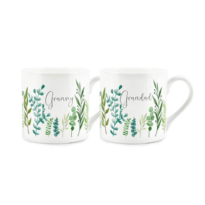 Purely Home Granny & Grandad Mug Set Of 2Ferns & Greenery Garden Themed Gifts For Grandparents Bone China MugsHot Drinks Cups Present from B&Q