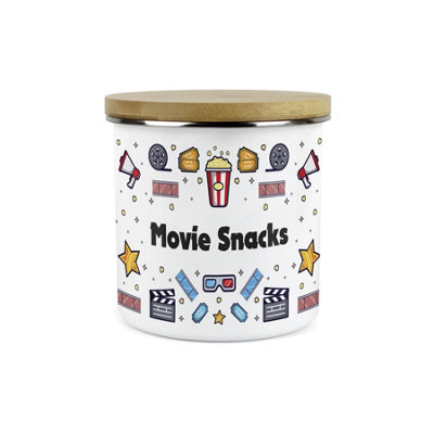 Purely Home Movie Snacks Storage CanisterFilms Themed Homewares Gifts For Home CinemaWhite Metal Enamel Container from B&Q