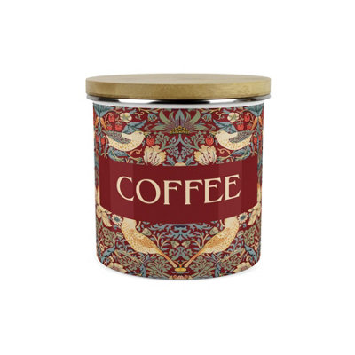 Purely Home Red Strawberry Thief Coffee Storage CanisterMorris Inspired Floral Tapestry ArtworkLarge Enamel Storage Container from B&Q