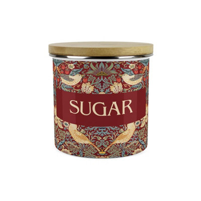 Purely Home Red Strawberry Thief Sugar Storage CanisterMorris Inspired Floral Tapestry Artwork Large Enamel Storage Container from B&Q