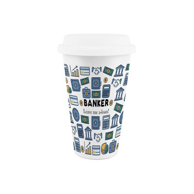 Purely Home Banker Ceramic Travel MugFunny Novelty Job Gifts For Finance WorkersReusable Double-Walled Insulated Drinks Flask Cup from B&Q
