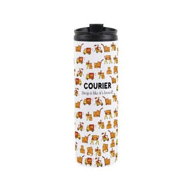 B&Q -  Courier Travel MugNovelty Gift For Delivery DriversReusable Stainless Steel Vacuum-Sealed Double-Walled 500Ml Flask With Lid