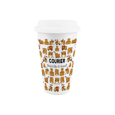 B&Q -  Courier Ceramic Travel MugFunny Novelty Job Gifts For Delivery DriversReusable Double-Walled Insulated Drinks Flask