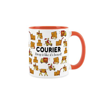 Purely Home Courier MugFunny Parcel Delivery Driver Novelty GiftsTea/coffee Hot Drinks Orange Ceramic Cup Present from B&Q