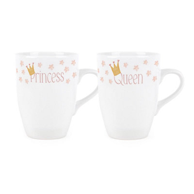 Purely Home Princess & Queen Mug SetPink Stars Pretty Gifts For HerTea/coffee Hot Drinks Ceramic Cups Set Of 2 Present from B&Q