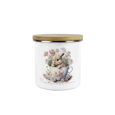 B&Q -  Bunny Rabbit Marshmallows CanisterTeacup Bunny Medium Metal/enamel Kitchen Food Storage Container Gift