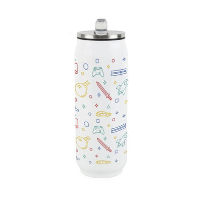B&Q -  Gaming Themed Large Drinking Can Flask With Straw