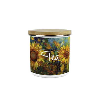 Purely Home Painted Sunflowers Tea Storage CanisterVan Gogh Inspired Oil Paint Floral ArtworkEnamel Medium Kitchen Storage Container from B&Q