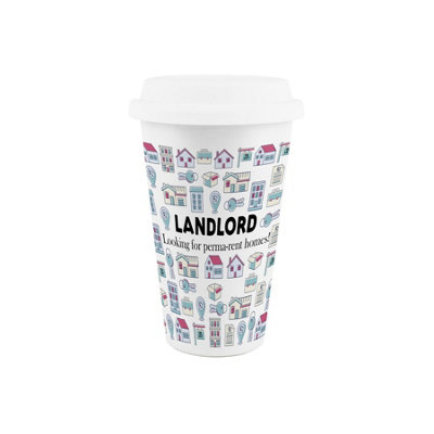 Purely Home Landlord Ceramic Travel MugHouse Themed Novelty Gift For LandlordsReusable Silicone Lid Double-Walled Insulated Drinks Flask from B&Q