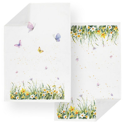 Purely Home Spring Daffodils Tea Towels SetYellow Flowers Bright Springtime Kitchen Gift SetPack Of 2 Large Panama Cotton Dish Towels from B&Q